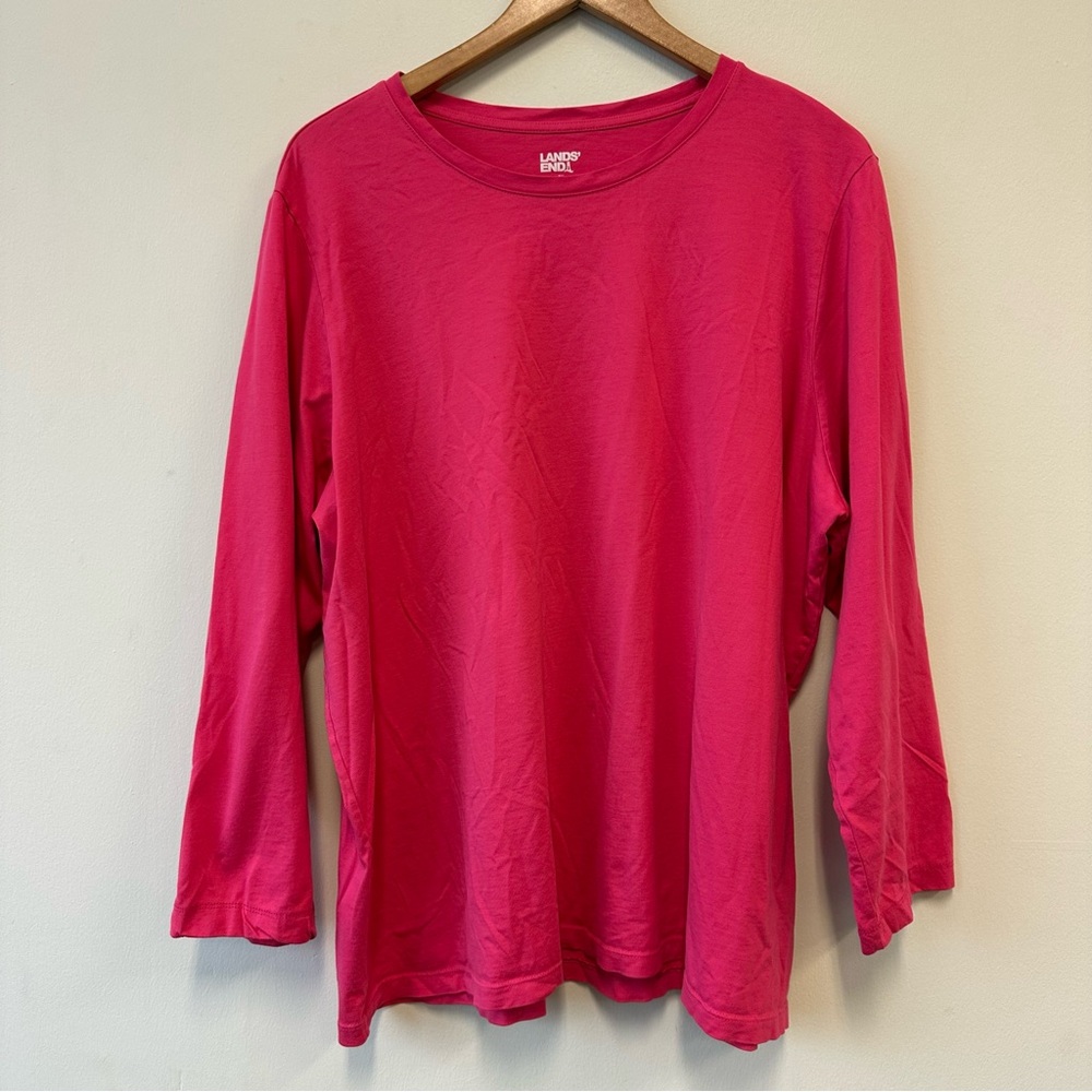 Lands' End 100% Cotton Women's Long Sleeve Pink Tee